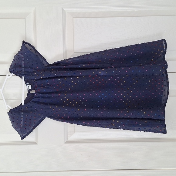 NWOT 3Pommes Girls Navy Robe A Manches Short Sleeve Dress - Picture 3 of 15